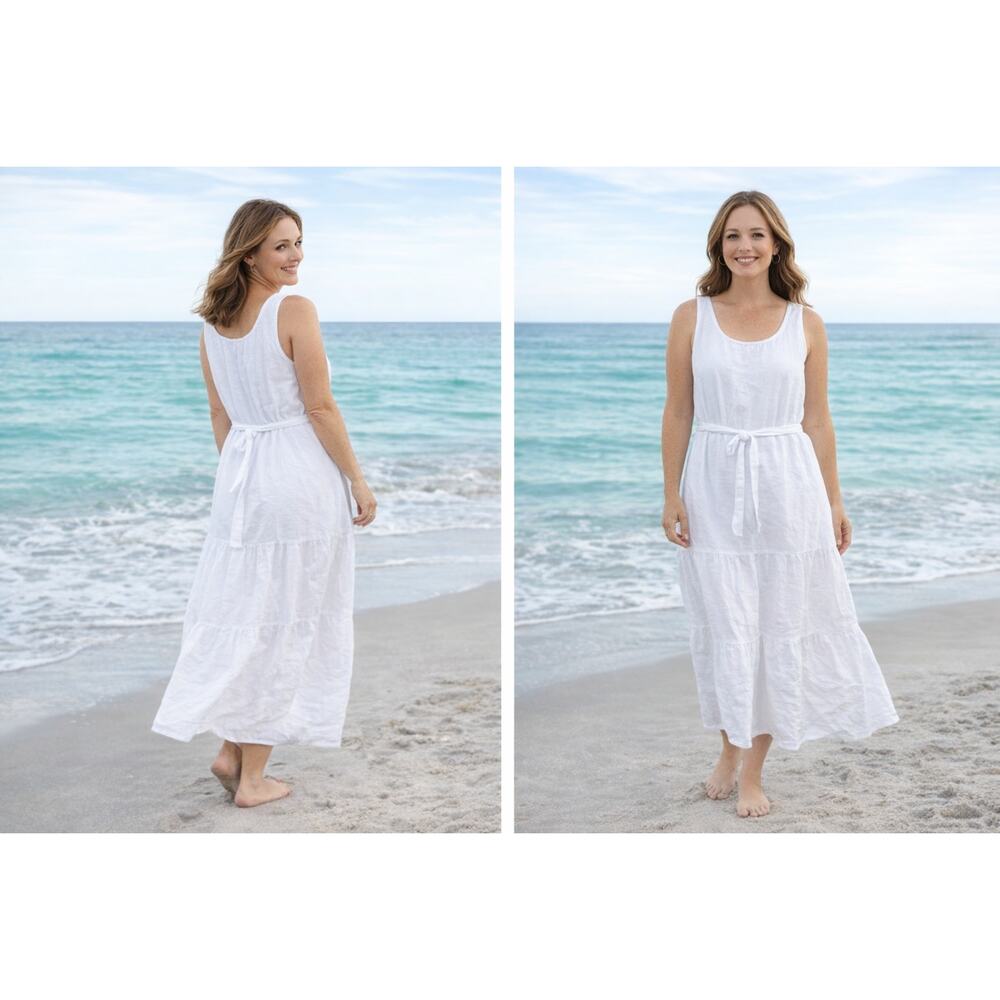Talbots White Maxi Cotton Sleeveless Tiered Dress Sz 8 Lined Summer Beach Weddin
